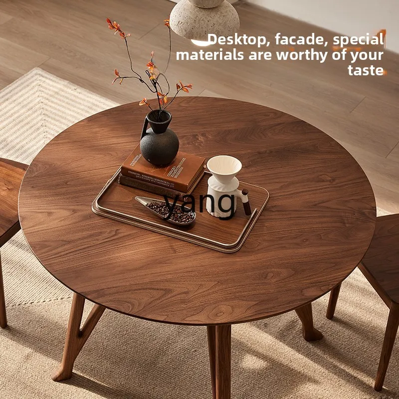 

LZR Small Apartment Black Walnut Dining Table Round Dining Table All Natural Wood