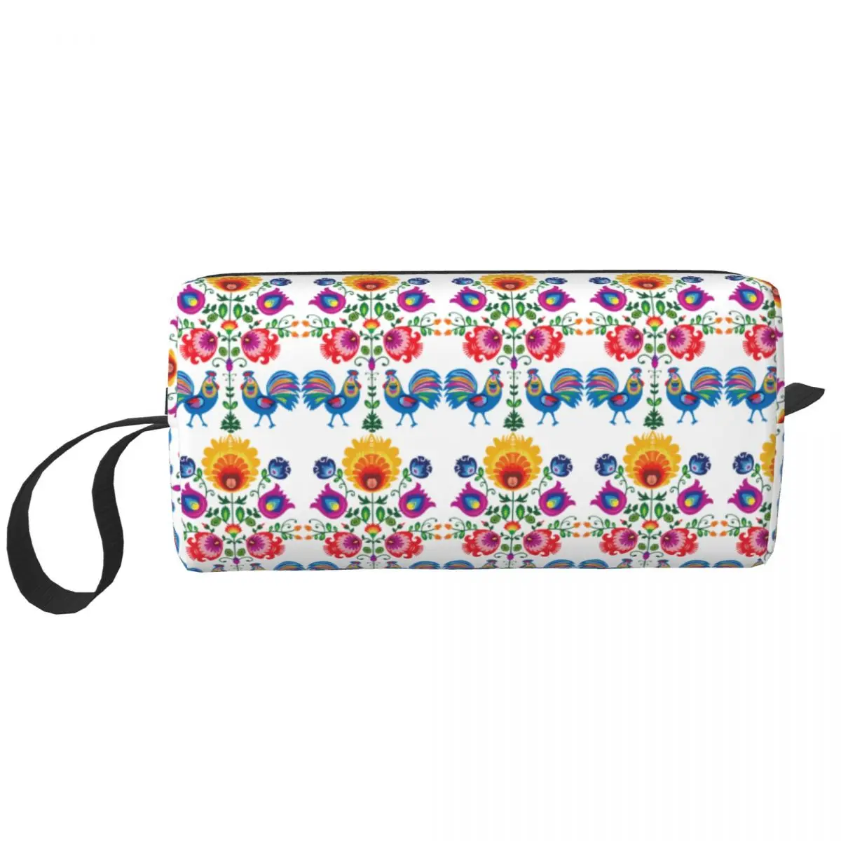 Polish Folk Flowers And Roosters Toiletry Bag Poland Floral Art Makeup Cosmetic Organizer Ladies Beauty Storage Dopp Kit Case