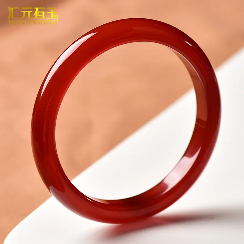 A-grade Brazilian agate thin round jade , chalcedony vintage style women's pure red bracelet