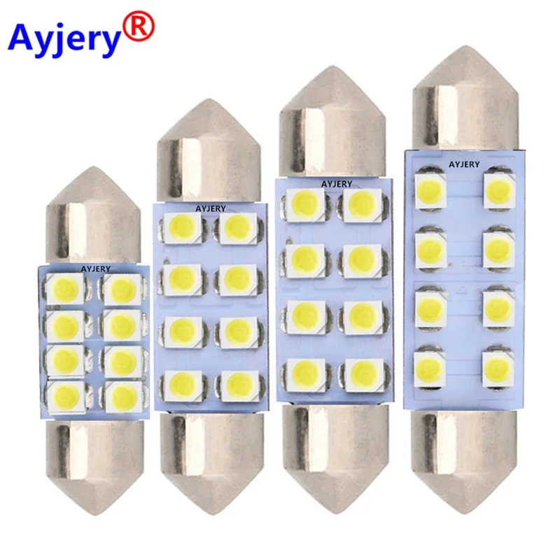 50PCS 12V Festoon C5W LED 31 36 39 41mm 1210 SMD Chips 6/8 LED C10W Car LED Interior Reading Light Dome Lamp White