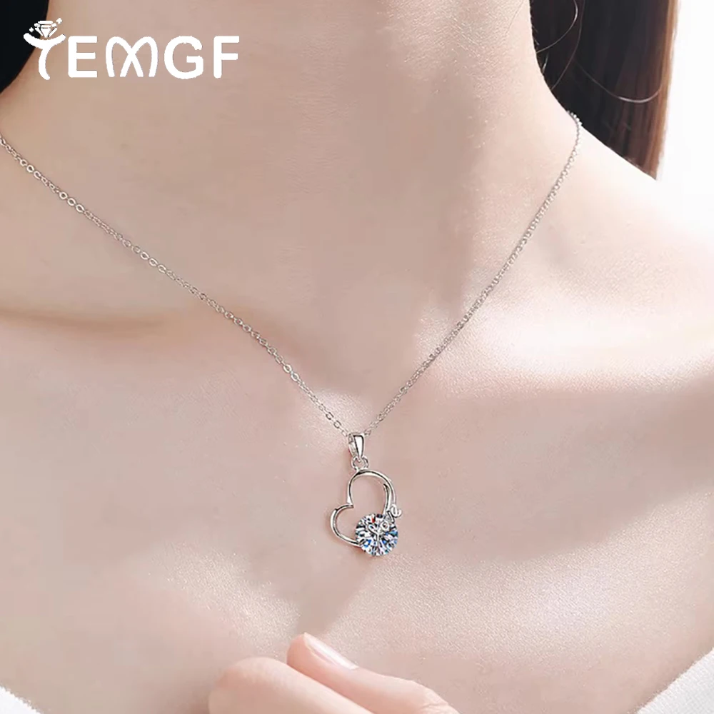 

TEMGF Серебряная цепочка 925 пробы, ожерелье 1 карат, циркон, муассанит, подвеска «Любовь» для женщин и девочек, простые ювелирные изделия, пара, романтические подарки