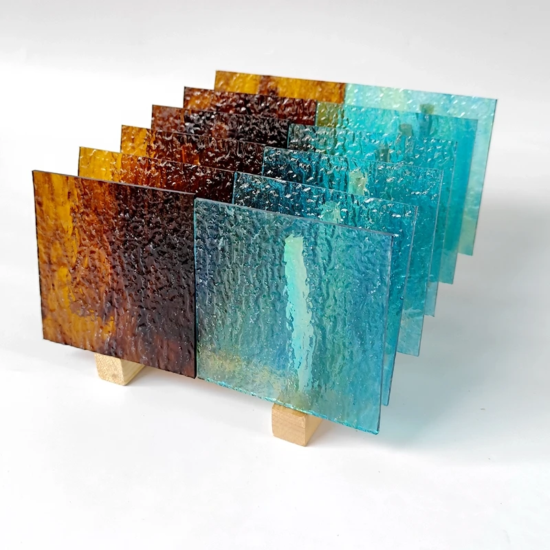 

12pcs 4X4in stained glass sheet DIY mosaic tile lampshade handicraft material transparent glass Blue brown color