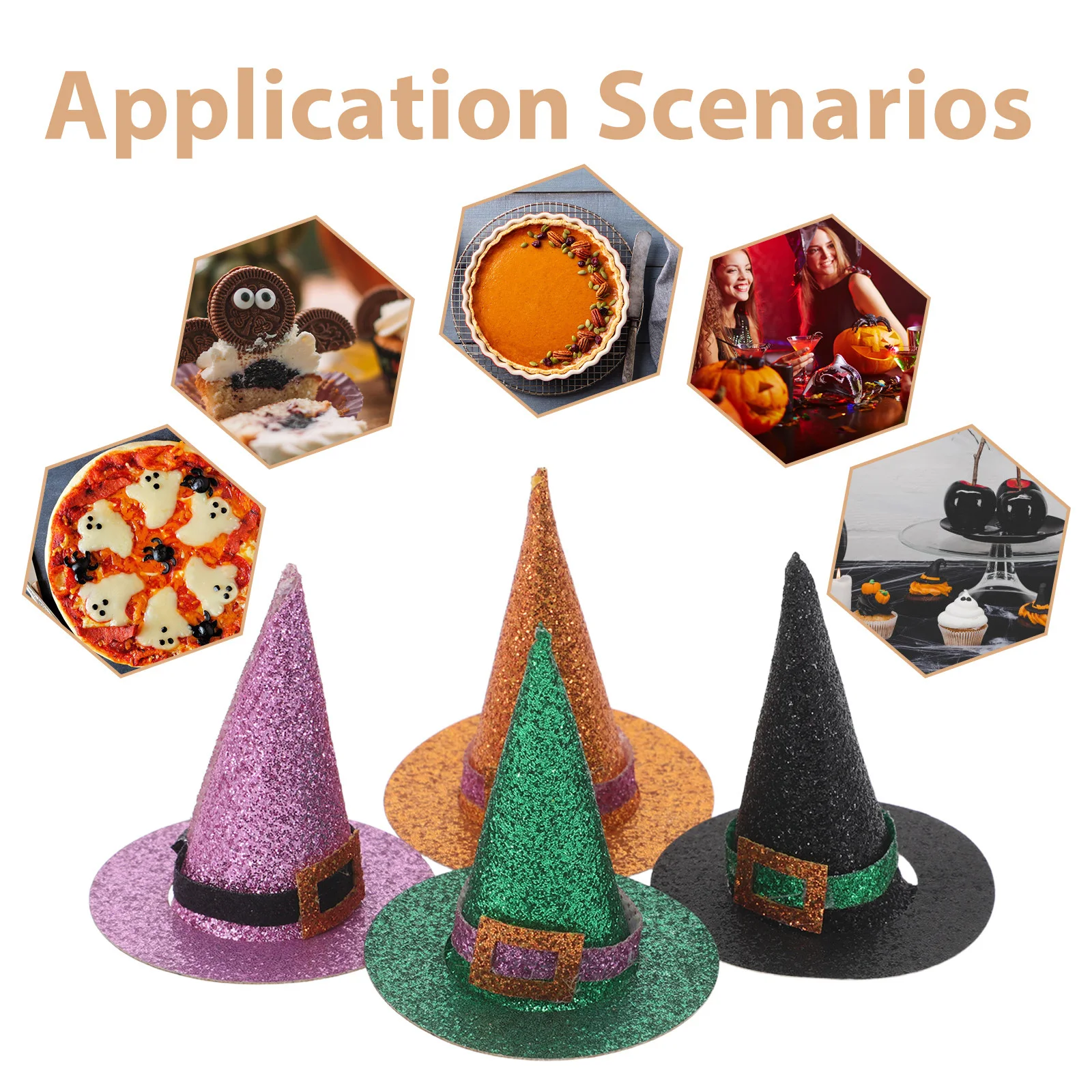 24 قطعة من زينة حفلات الهالوين، قبعة ساحرة صغيرة لامعة، أغطية كب كيك، ملحقات الحرف اليدوية لأعياد الميلاد