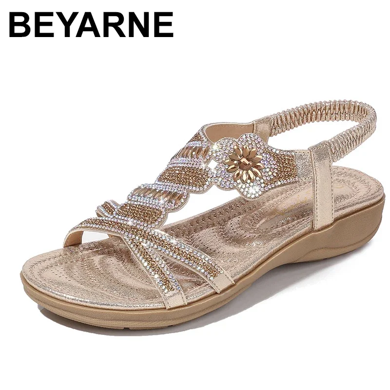 BEYARNE Fashion casual sandals women flat wedges party diamonds gladiator summer shoes girls low heels Sandalias Mujer Feminina