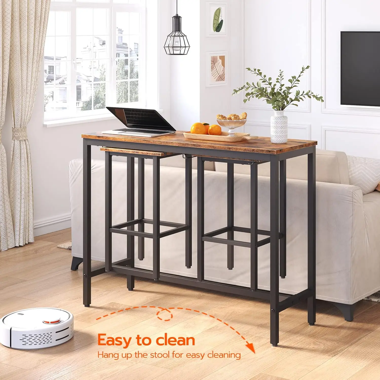 Industrial Bar Table Set with Stools, Space-Saving Counter Height Dining for Kitchen, Living Room, Parties