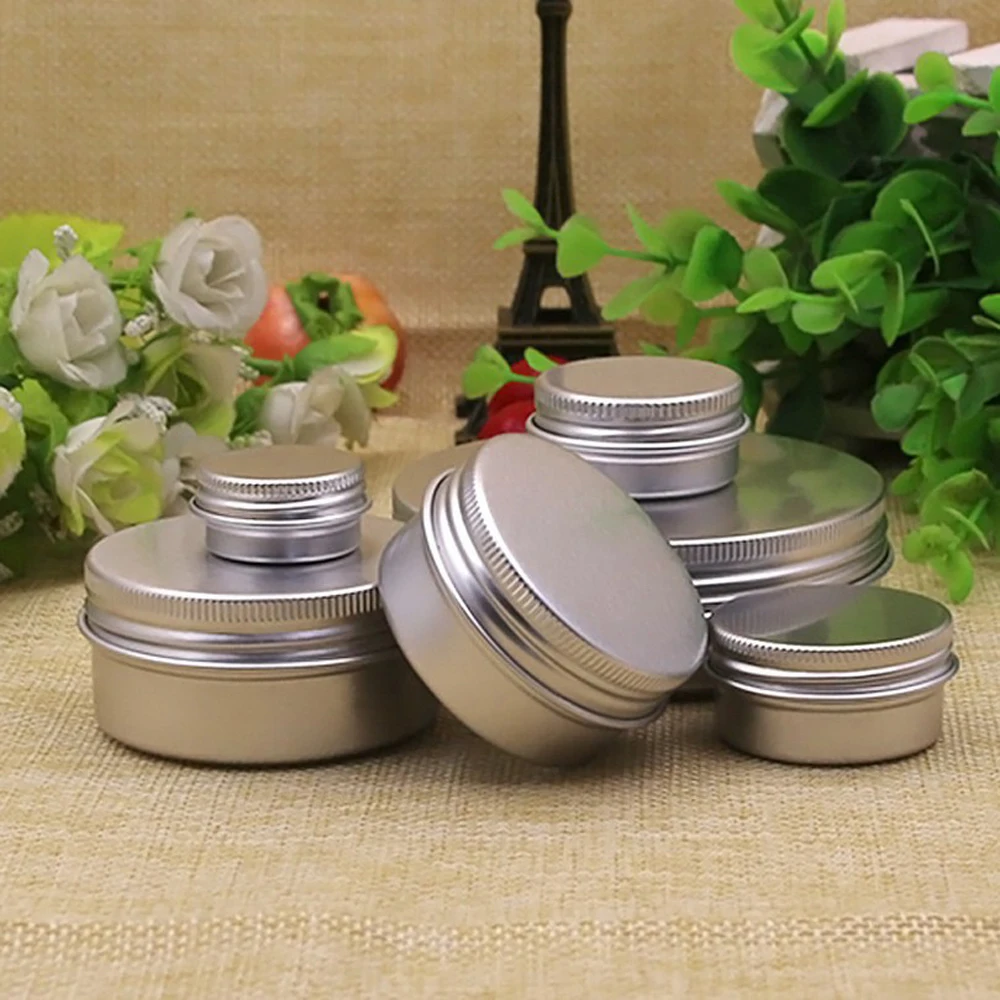 20pcs/Lot  5g 10g 15g 30g 50g 100g Aluminum Jar ,Metal Cream can,  Silver Tin,5ml 10-100ml Threaded Cosmetic Container ZKH80