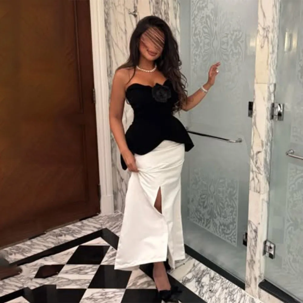 

High Quality Customized Sweetheart Ankle Lenth Color Contrast Sleeveless High Fork Vestidos De Fiesta Para Bodas فساتين فستان