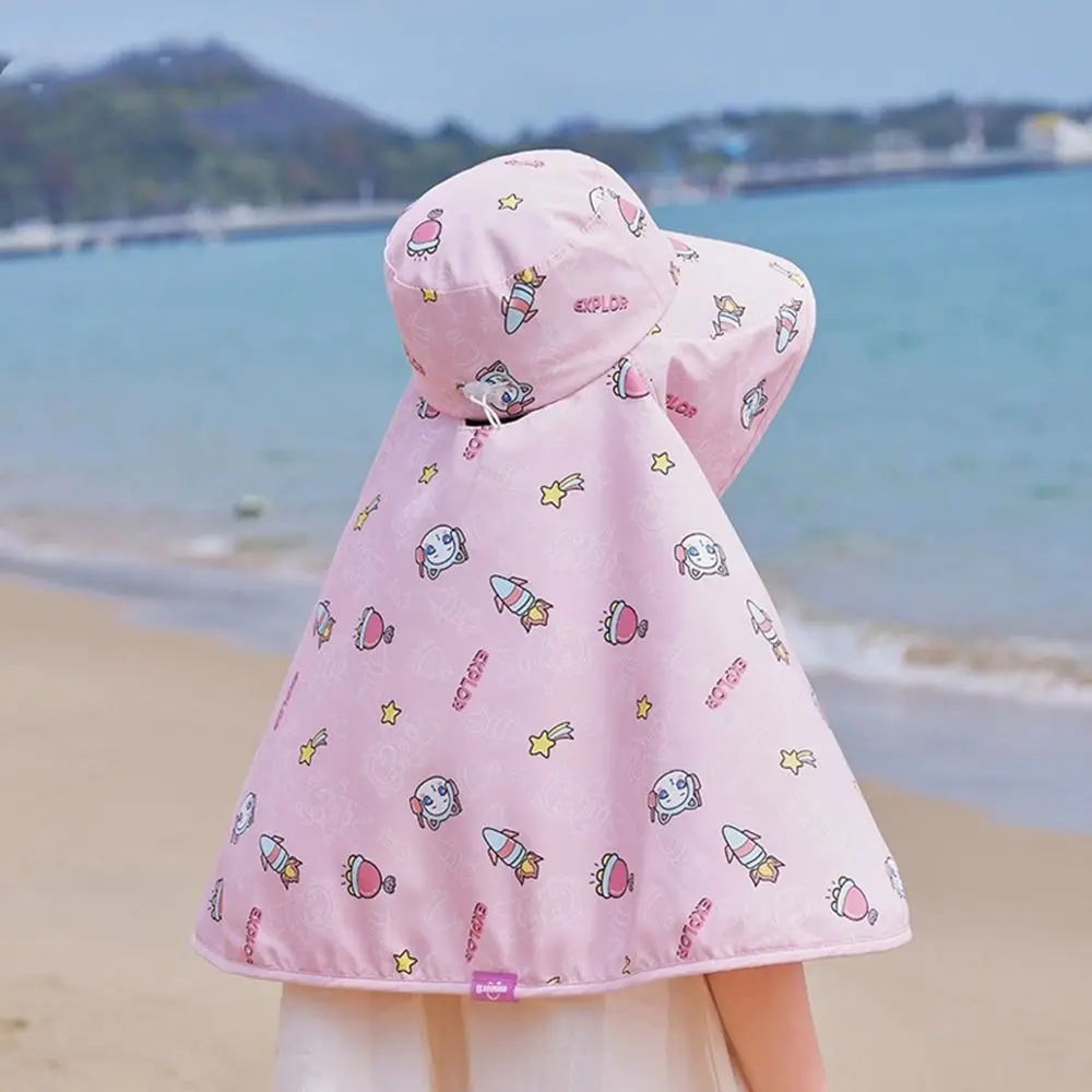 

Big Brim Baby Fisherman Hat Cartoon Sun Protection Kids Sunscreen Hat Shawl Bucket Cap Children Beach Cap for Boys and Girls