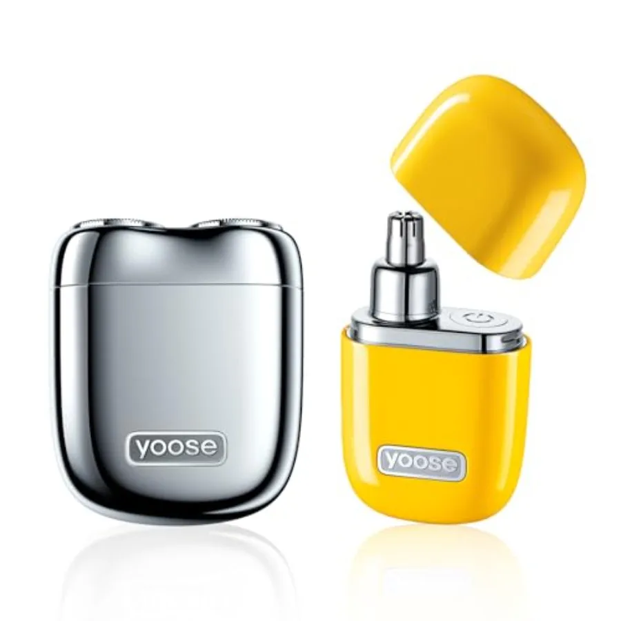 

Комплект для ухода за yoose: мини-бритва, серебристый и триммер для волос в носу, портативный беспроводной аккумулятор из желтого сплава, IPX7, водонепроницаемая перезарядка USB-C