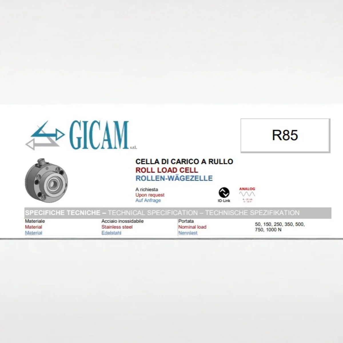 2026 GICAM R85 350ohm Tension Sensor 250N