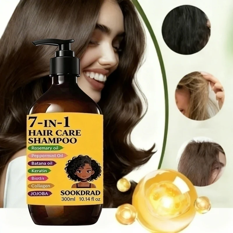 7-in-1 Peppermint Oil Shampoo, Refreshing Scalp, Non-greasy, For Oily Hair, 10.14fl oz Care