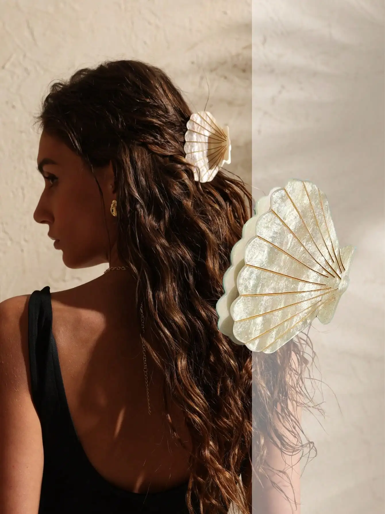 Swim Chiccia 1pc Jumbo 8cm Tropical Seashell Hair Claw Clip, Vibrant Acrylic Non-Slip Beach Claw For Vacation & Boho Style view 2
