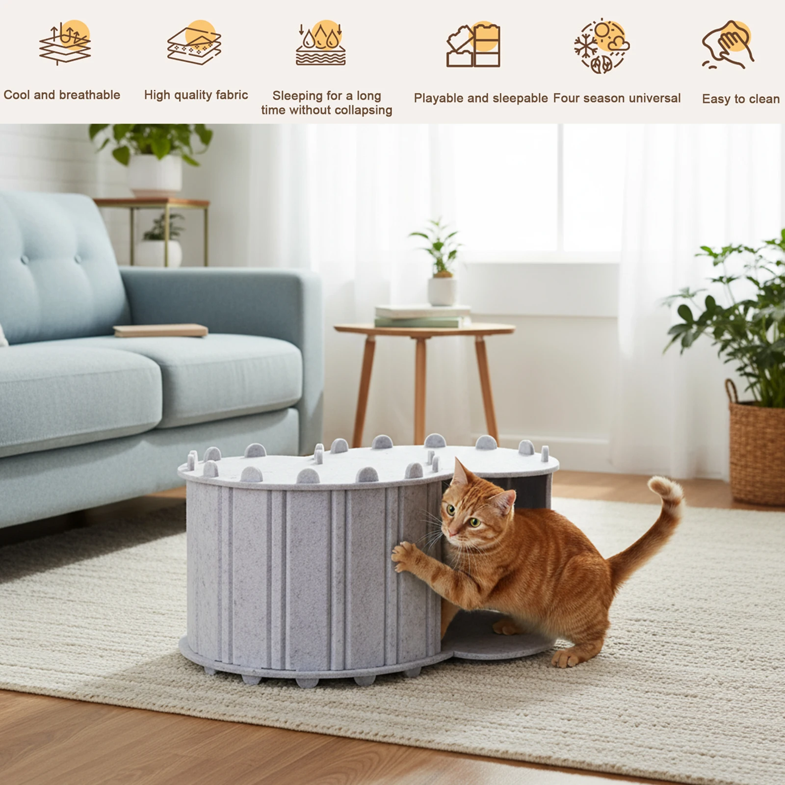 سرير نفق القطط شبه مغلق بيكابو كات كيف قابل للطي بيت الحيوانات الأليفة للقطط والقطط
