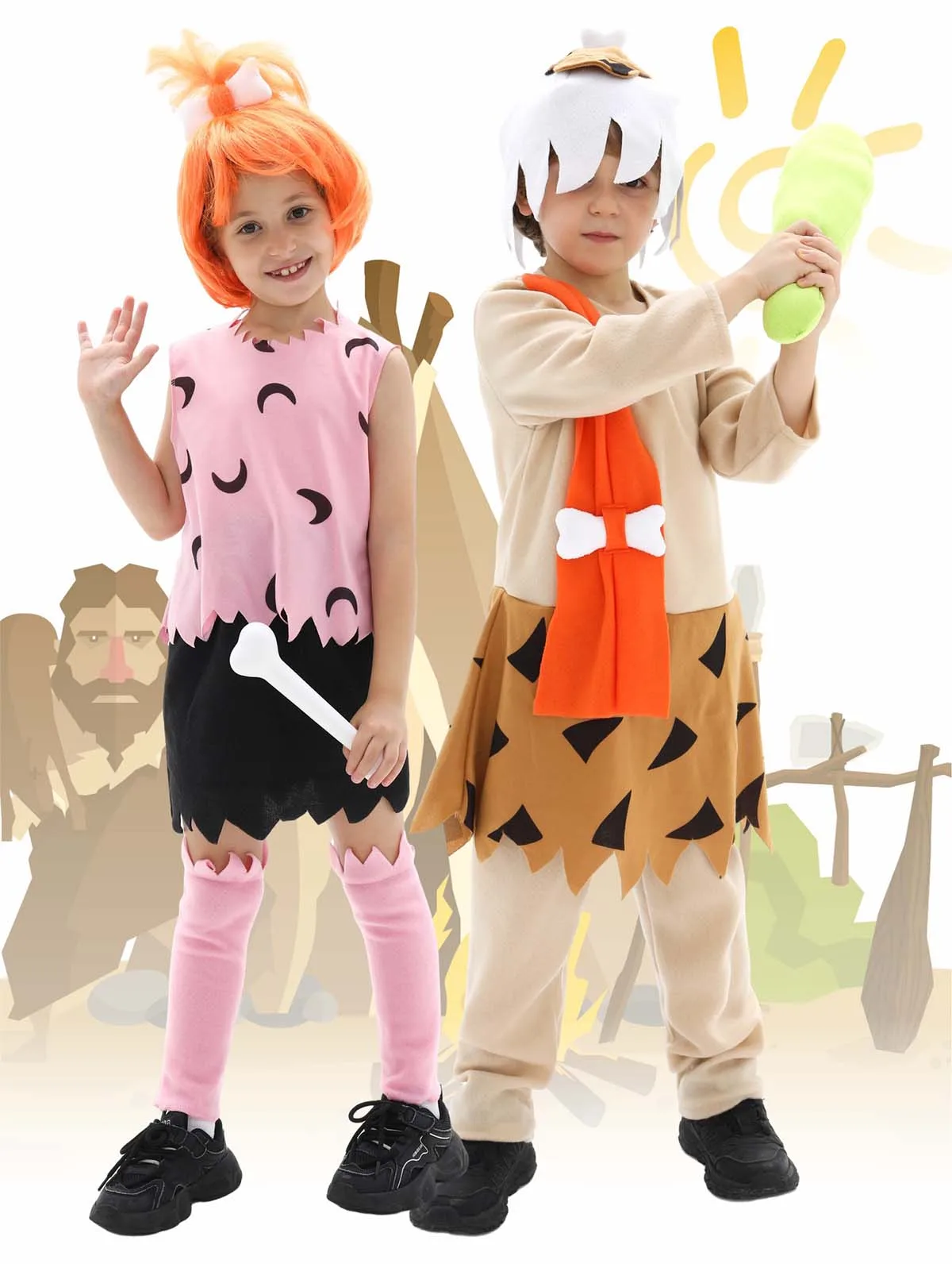 

2026 new Popular Caveman Boys Bam Bam Girl Pebbles Cosplay Costume