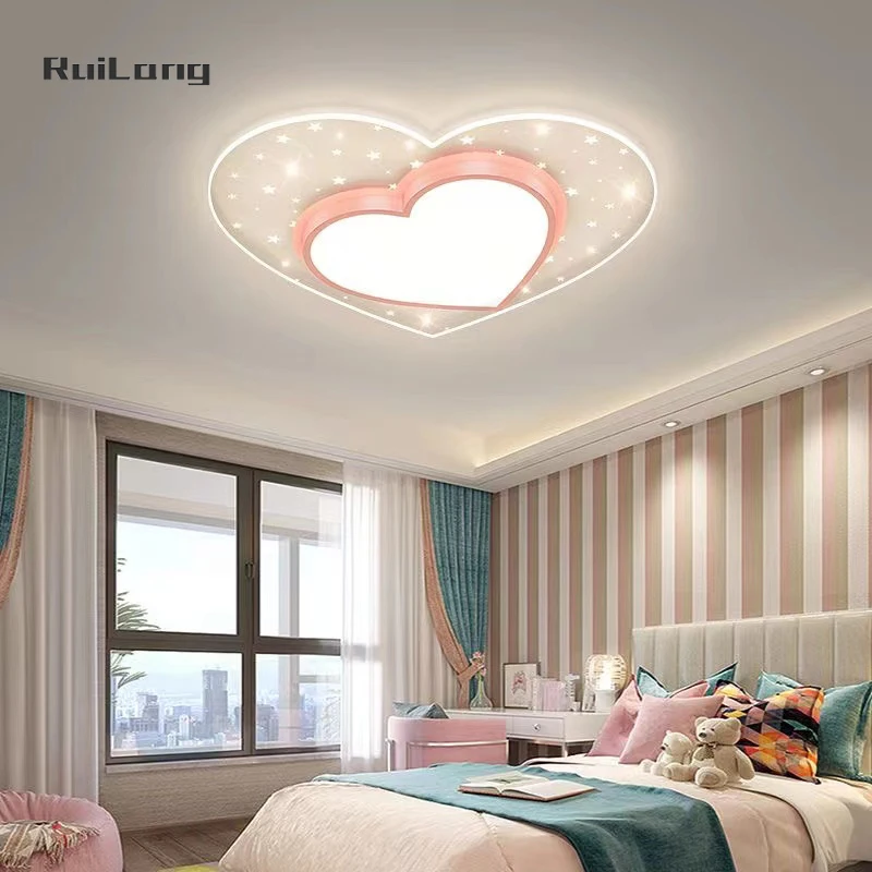 Heart Shape Ceiling Light For Kids Room Baby Girl Room Light Ceiling Chandelier Cartoon Cute Pink Princess Bedroom Ceiling Lamp