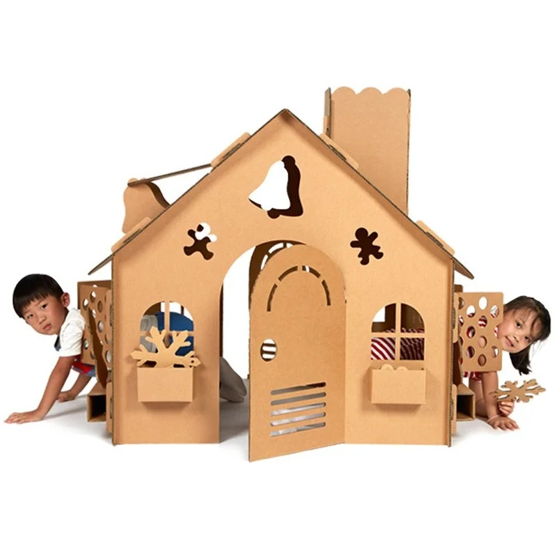 Card Model Building Sets Game House Cardboard Box DIY Castle Small House Children Dollhouse Indoor Boys Girls