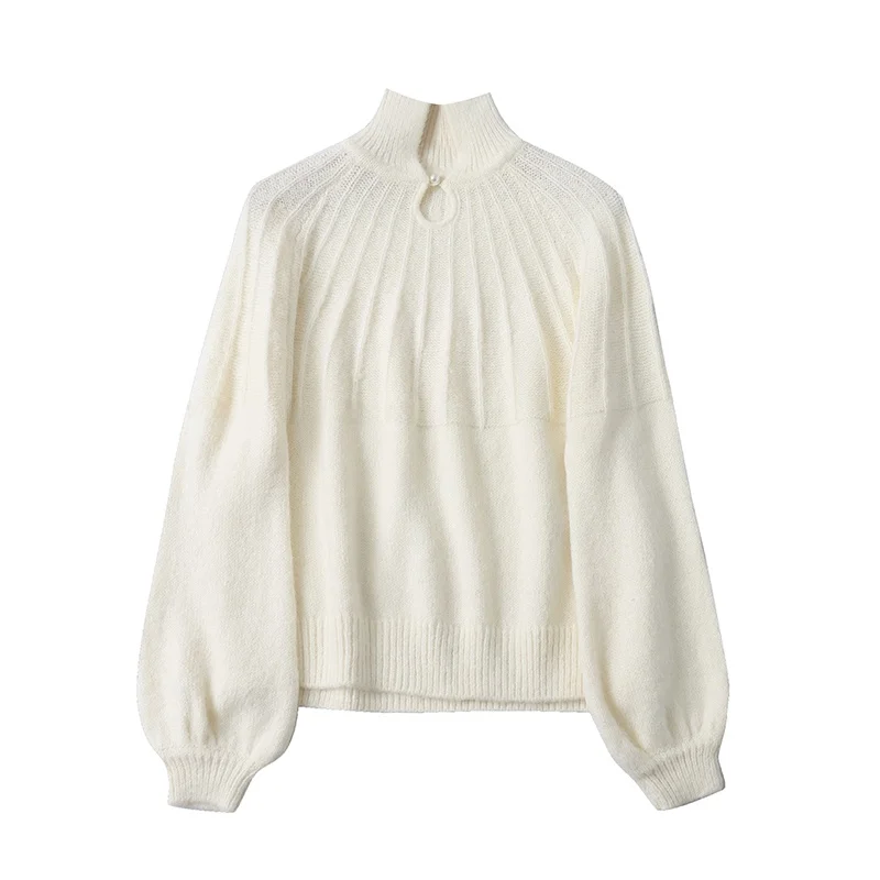 ファイオナブルニットセーター春新作スレレディースオールマッチルーズワンボタンオーバーヘッドロングスベニットトップ