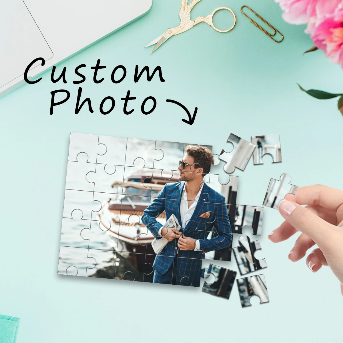 

1pc Custom Photo Single Portrait Wooden Jigsaw Puzzle,Ideal Anniversary,Wedding,Birthday,Valentine Gift For Family Friends