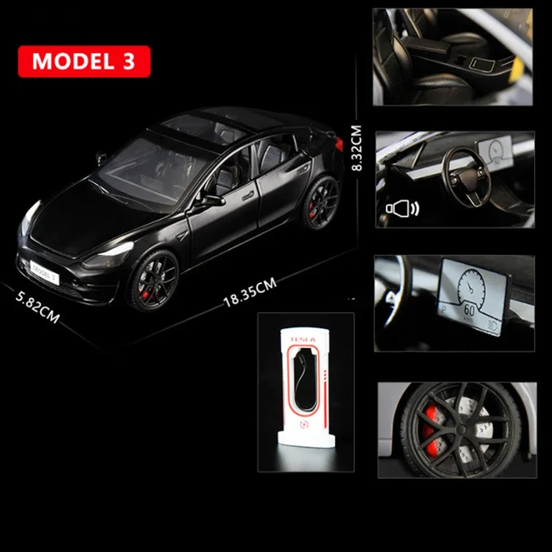 1:24 Model 3 Car Toys Alloy Diecasts Metal Vehicles Car Model With Sound Light Vehicle Toys For Children Gifts Collection image 3