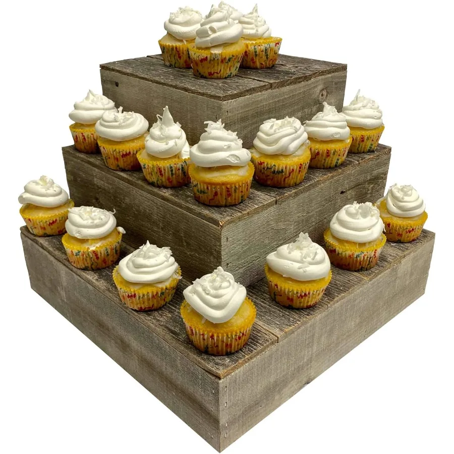 

Wood Cake Stand Set of 3 Natural Weathered Gray Rustic Wooden Wedding Dessert Stand Vintage Sturdy 100% Reclaimed Wood