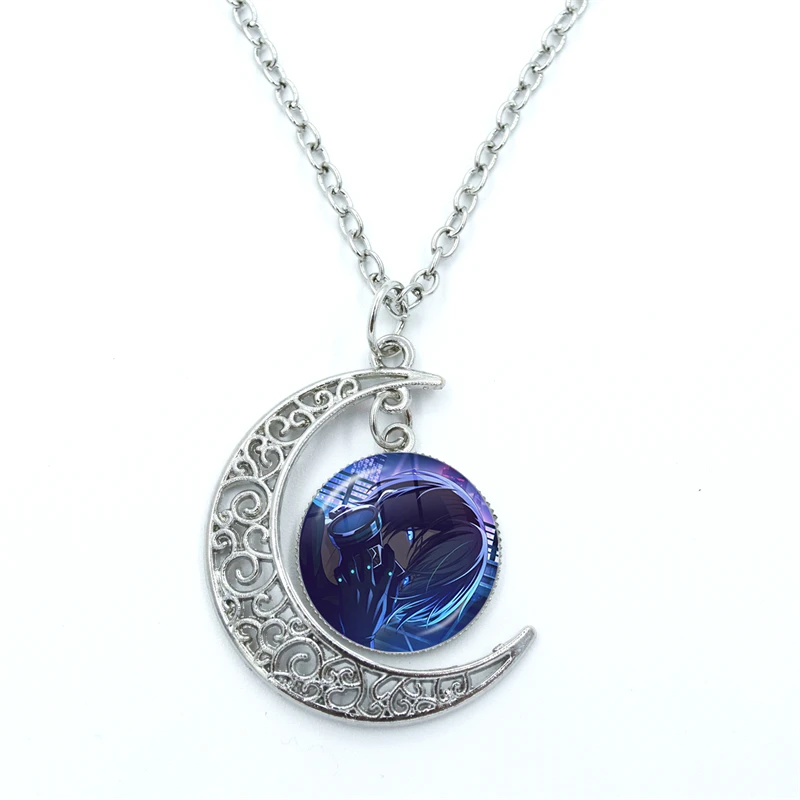 Project SEKAI Anime Aoyagi Toya Vivid BAD SQUAD Glass Dome Cabochon Crescent Moon Necklace Statement Jewelry Gifts