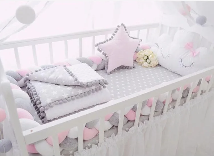 Crib Cot Protector Infant Bedding Set for Baby Boy Girl Braid Knot Pillow Cushion Room Decor