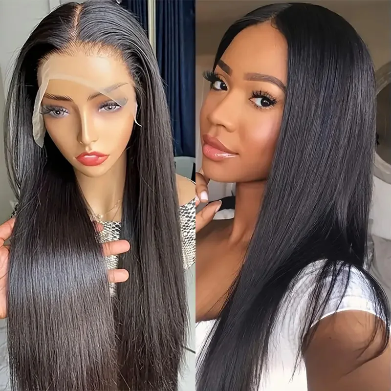 ตรงสีธรรมชาติวิกผมผมมนุษย์ Pre Plucked 13 × 6 ลูกไม้ด้านหน้าวิกผมสําหรับผู้หญิงความหนาแน่น 200% # 1B