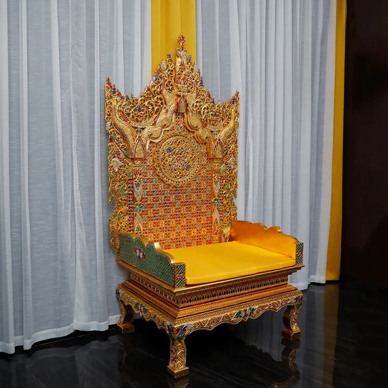 Southeast Asia Thai solid wood dragon chair imperial chair Thailand imitation ancient throne tracing gold Zen chair