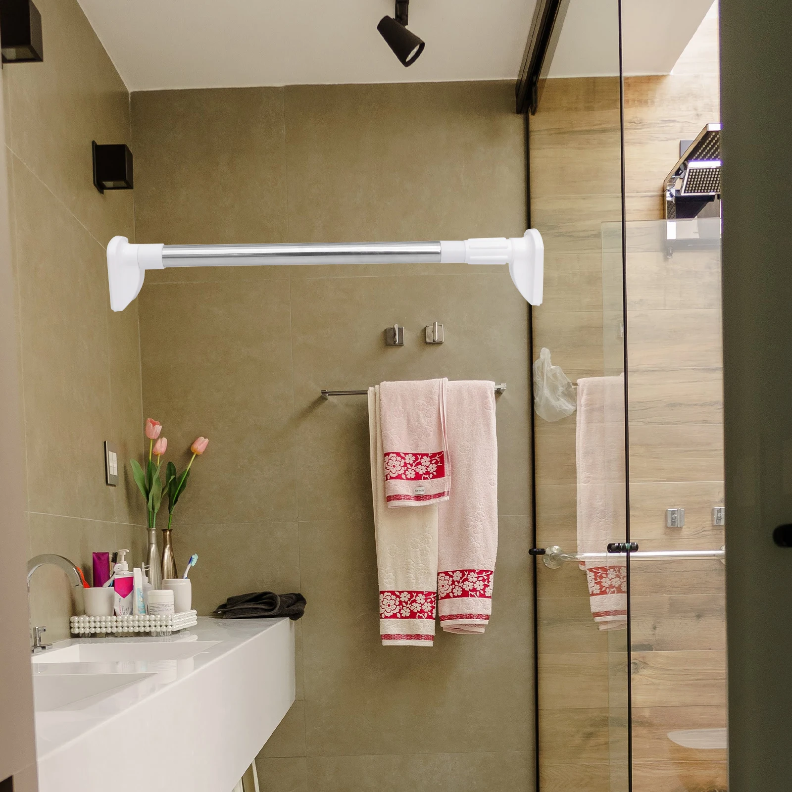 

1pc Extendable Clothes Rod Anti-Corrosion Smooth Surface No Drilling Required Flexible Curtain Rod For Bathroom Bedroom