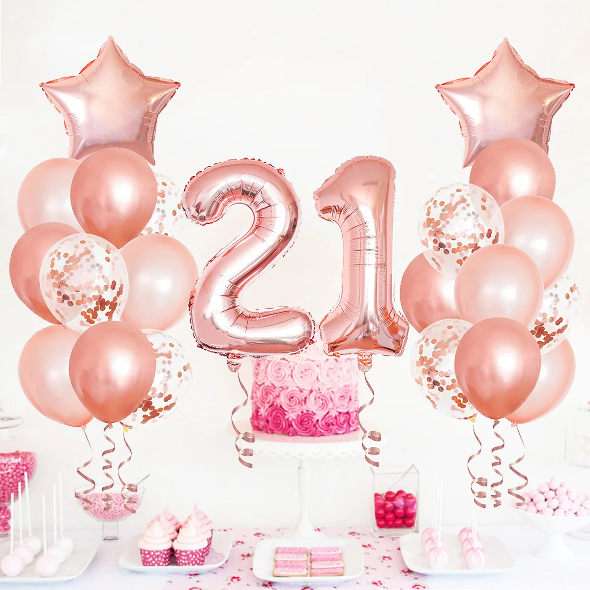 25pcs Rose Gold Mixed Balloons 21st 12th Birthday Party Decorations 21 12 Years Old Girl Woman Birthday Decor