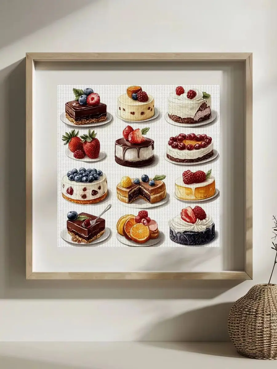 1 Stück 30x30 cm/11,8 Zoll Dessertkuchen Gestempeltes Kreuzstich-Set DIY-Kit 11/14/16CT DIY-Stickset DIY-Kreuzstich-Set – Detail 1