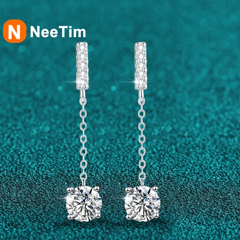 

NeeTim 1 Carat D Color Moissanite Diamond Drop Earrings 925 Silver with White Gold Plated Charm Earrings For Women Wholesale