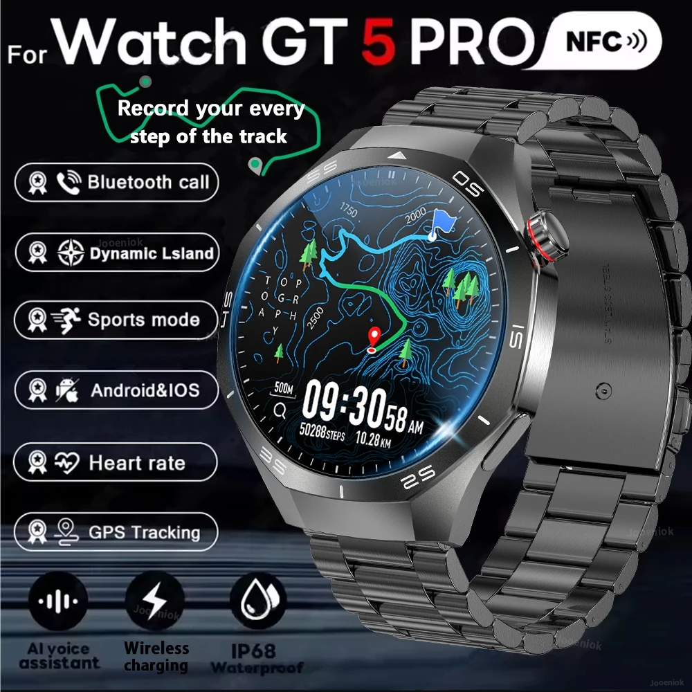

2025 НОВЫЕ часы GT5 PRO Смарт-часы GPS Траектория движения HD Экран Bluetooth Вызов NFC Мужские умные часы Спортивные часы на открытом воздухе Мужские