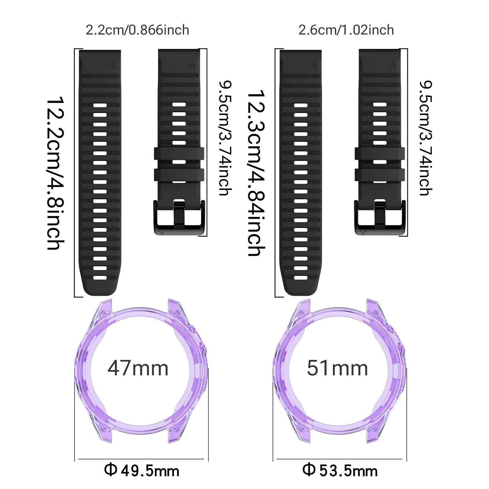 2PC Silicone Strap + TPU Case, for Garmin Fenix 5, 6, 7, 8 (47/50mm), Six Color Options for Unisex Sports Replacement Straps