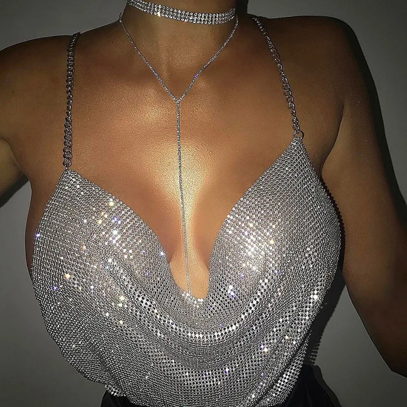 Jewelry Nightclub Sexy Double Layer Neckchain Super Sparkling Full Long Collar Chain Water Diamond Necklace