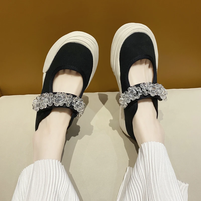 LazySeal Women Vercle Crystal Design Round Toe Casual Canvas Shoes Women's Shallow Mouth Leopard Print Breathable Flat Shoe