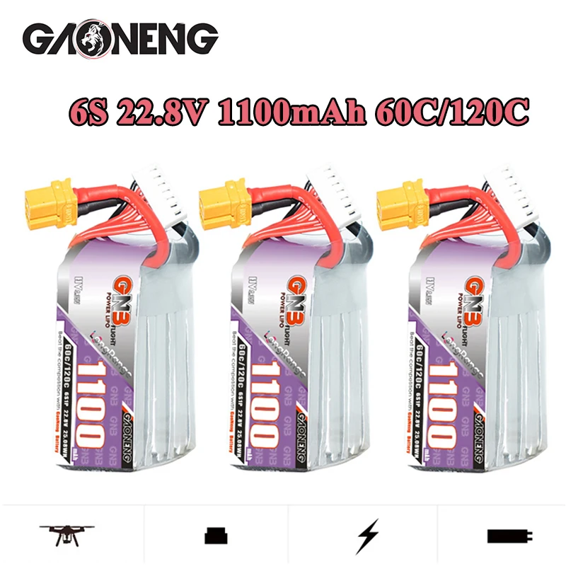 GNB Lipo Battery 6S 1100mAh 22.8V 60C for Racing Drone FPV Quadcopter Helicopter Airplane RC Parts 22.8V Rechargeable Battery