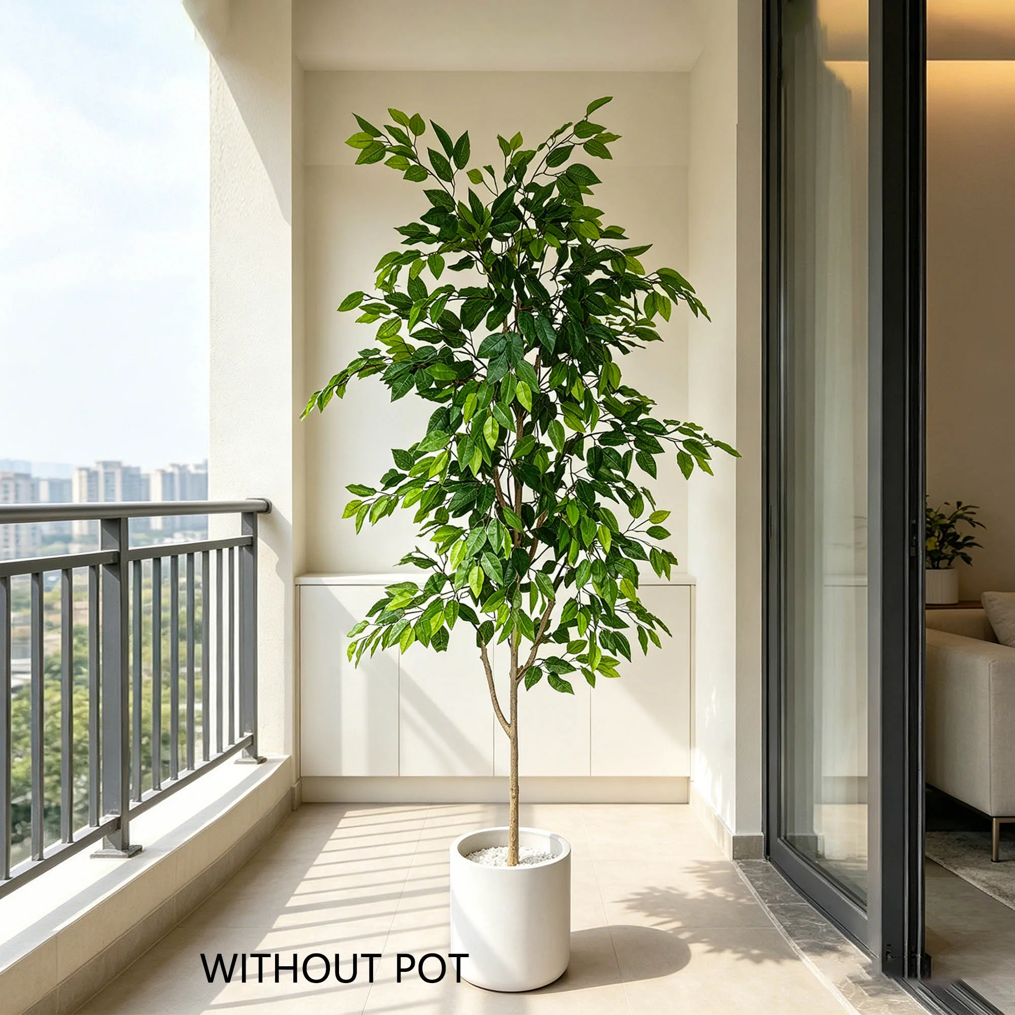 Planta artificial de ficus de 140-210 cm, rama de árbol de banyan, adorno para interiores y exteriores, planta artificial para decoración del hogar, balcón, sala de estar.