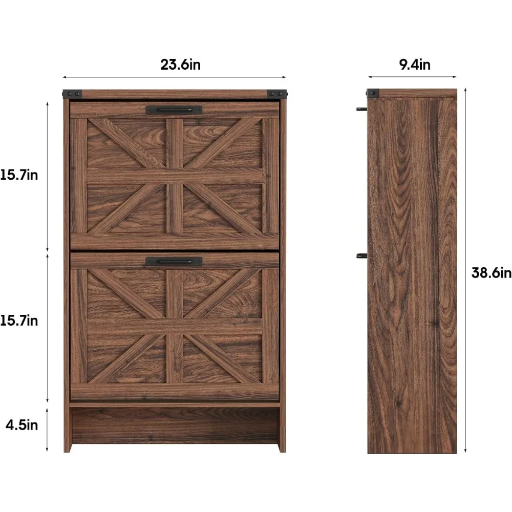 Gabinete de almacenamiento de zapatos delgado estilo granja - Estante organizador de entrada estrecha con 2 cajones para un almacenamiento eficiente de zapatos