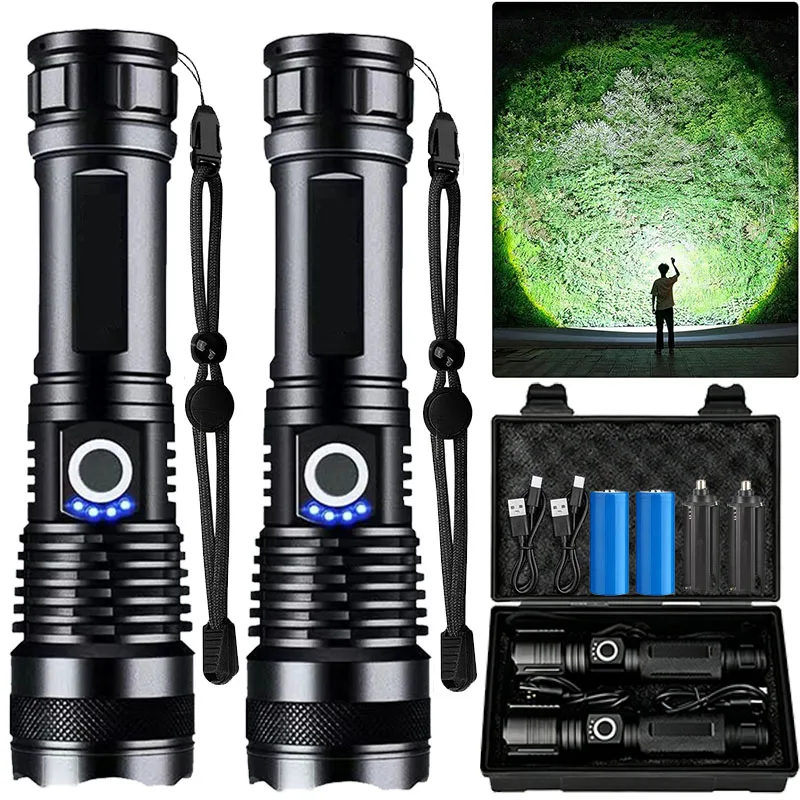 High Power LED Flashlight Super Bright Aluminum Alloy Rechargeable 26650 Battery Zoomable Flash Light for Camping