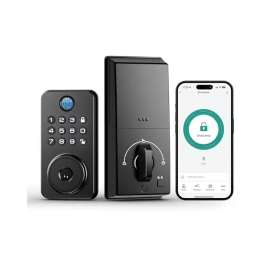 

Fingerprint Door Lock with Handle Smart Keyless Entry Door Lock with App Stores 50 Fingerprints and 50 User Codes IP65 Weatherp