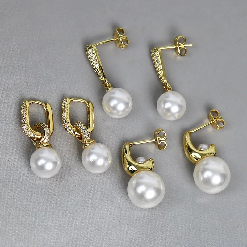 10 Pairs Simple Jewelry Zircon Imitation Pearls Earrings Classic Elegant Women Party Jewelry Gift 31161