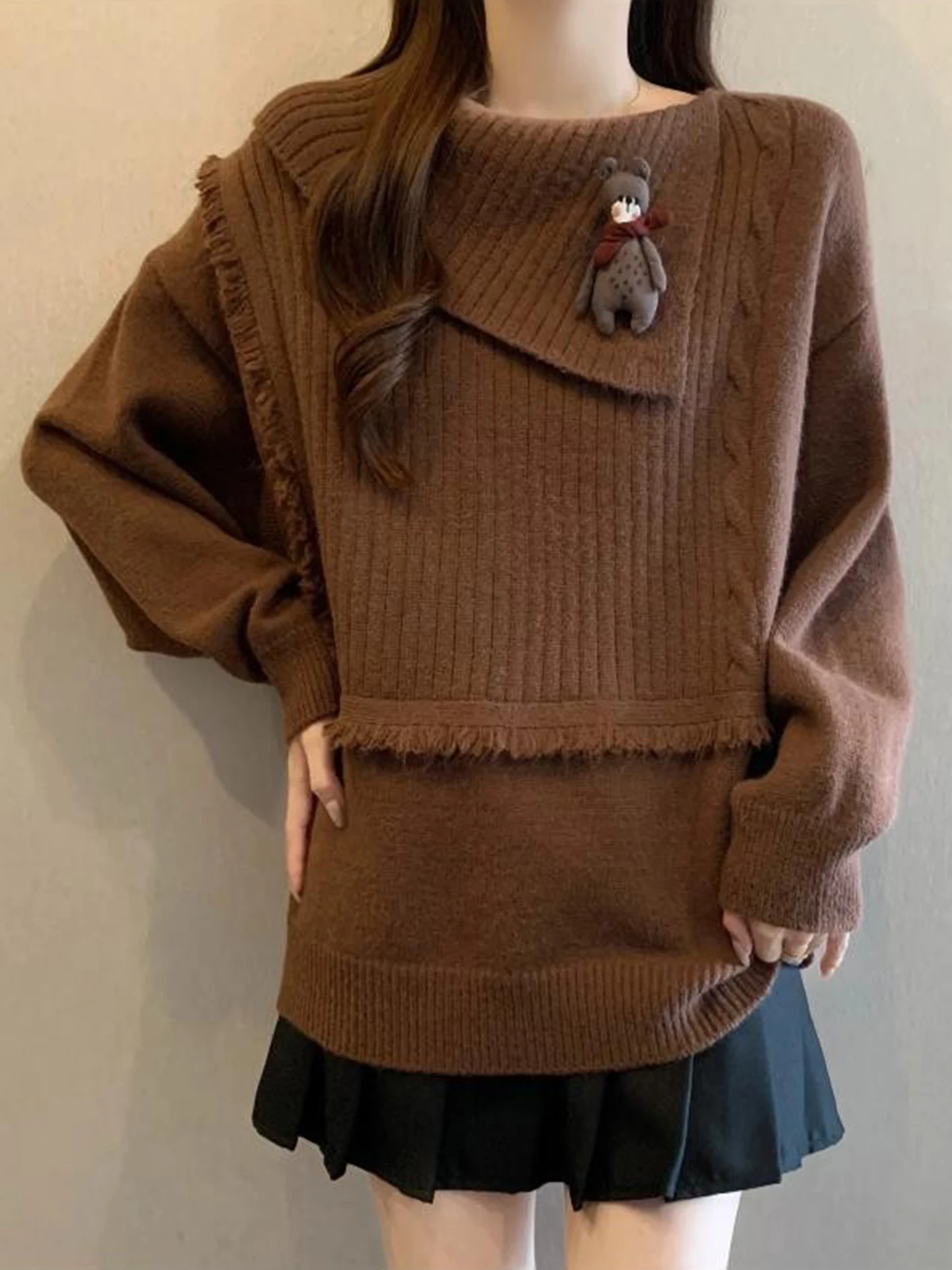 

Thiened Knitted Sweater Collared Fem Autumn Winter Warm Adorable Large Size Casual Comfortable Soft Sle Commute Faion