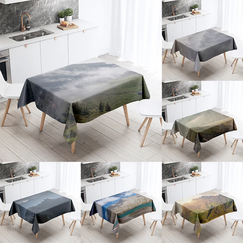 

Misty Scenery Tablecloth Natural Trees Anti-Fouling Waterproof Rectangular Kitchen Table Home Decoration