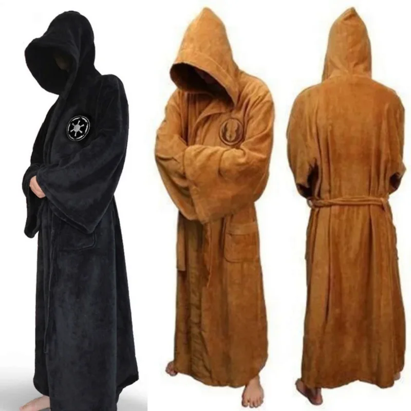 Male Flannel Robe Male With Hooded Thick Star Dressing Gown Jedi Empire Men\'s Bathrobe Winter Long Robe Mens Bath Robes Homewear