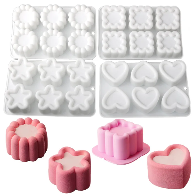 

6 Hole 3d Flower Design Silicone Mould Diy Dessert Pudding Chocolate Mousse Mold Wedding Cake Decorating Tools Bakeware