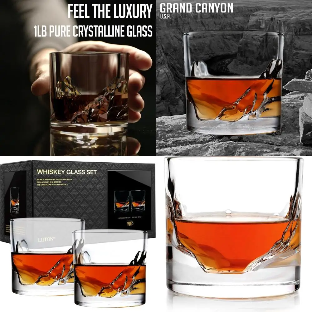 

Set of 2 Heavy Crystal Whiskey Glasses, 1lb Each, Premium Bourbon Tumblers, Thick Reusable Glasses for Men, 10 oz, Ideal for Whi