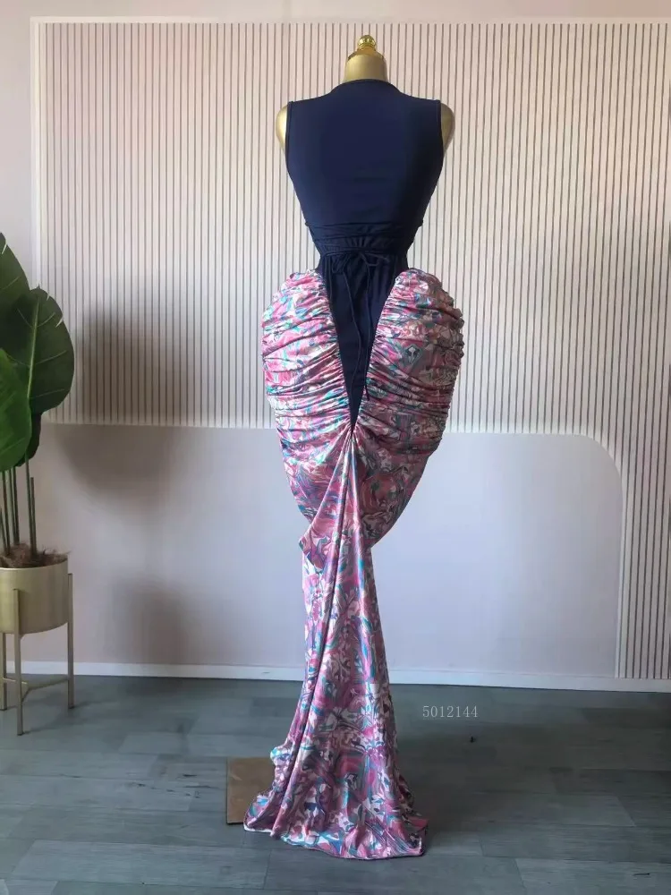 เดรสยาวทรงสโมค ผ้าพิมพ์ลาย แต่งระบาย ผูกเชือก แขนกุด สำหรับผู้หญิง เหมาะสำหรับวันหยุด ปาร์ตี้ งานวันเกิด ปี 2025