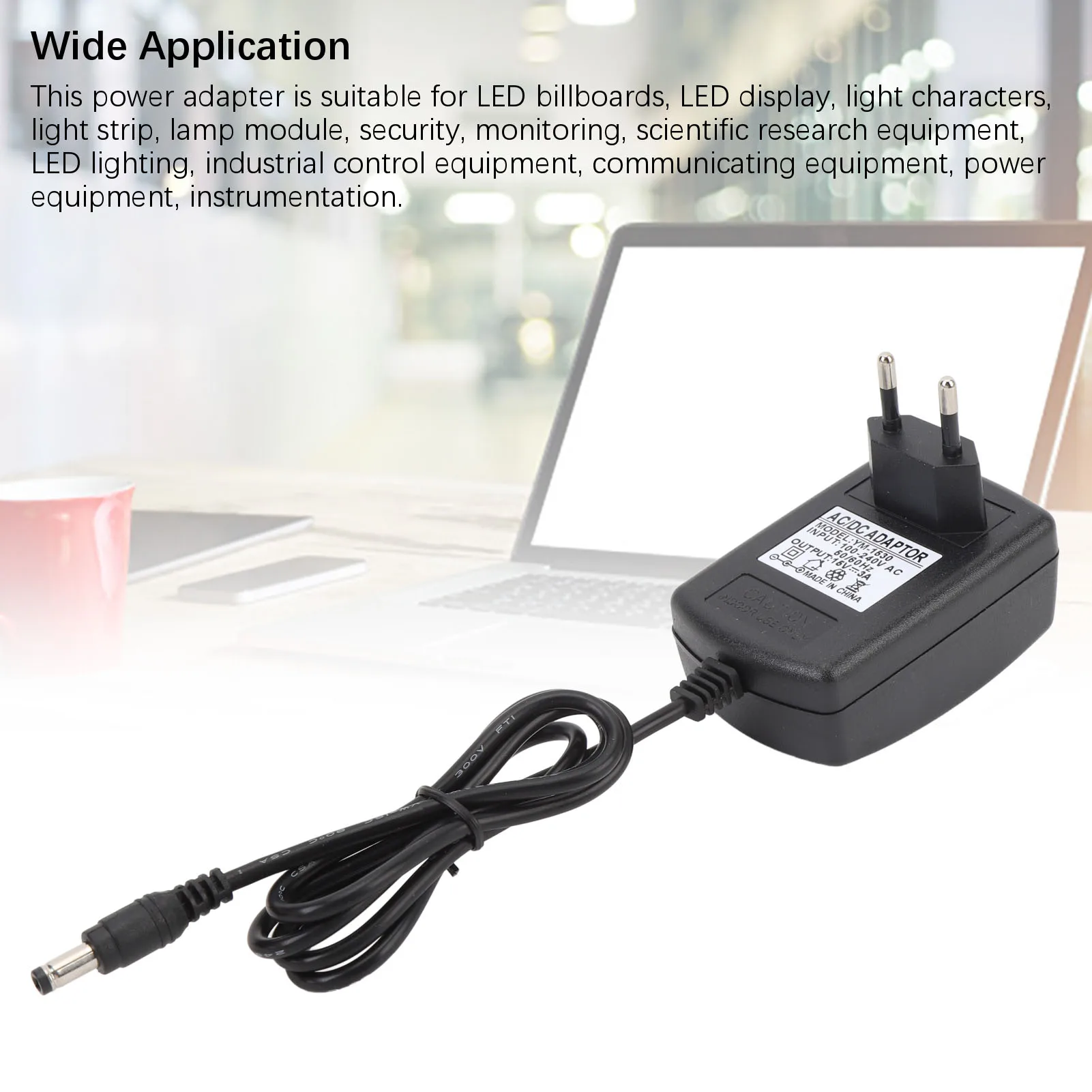 Charging Cable 15V3A  Power Adapter Versatile 5.5mmx2.5mm 93cm Overcurrent Safety Plug and Play for Light Strip Lamp Module