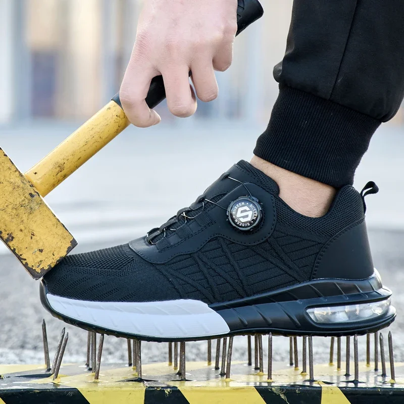 Rotating Button Steel Toe Shoes Fashion Sports Shoes Men's Safety Shoes  Work Sneakers Anti-Smash Anti Puncture Protection Shoes